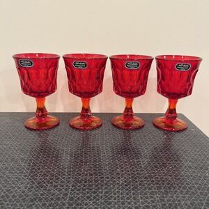 4 Noritake Perspective Ruby Red Pedestal Goblets 4.75", Japan Glasses